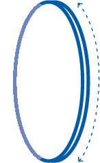 A MiYOSMART lens seen edge on, with the coating wrapping around its curved surface